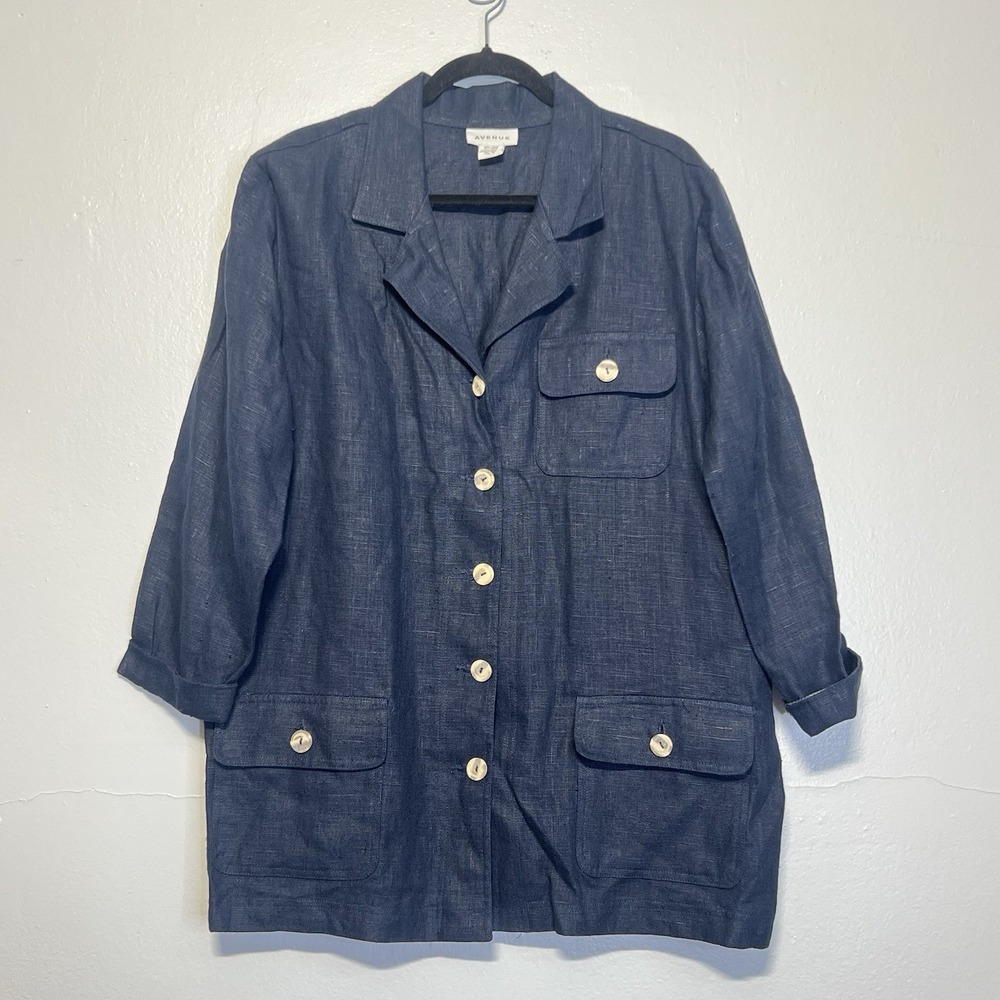 Avenue Size 14/16 Jacket Shirt Linen Hemp Button Down Pockets Lagenlook